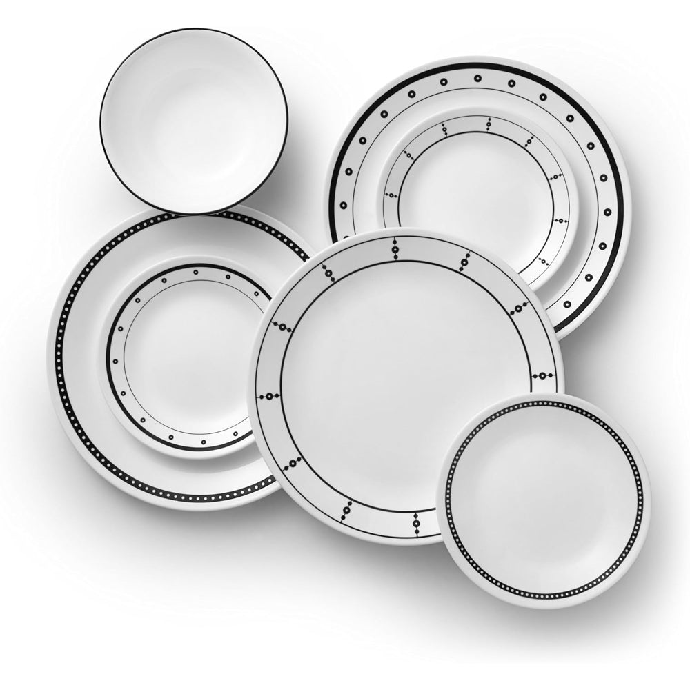 طقم عشاء كوريل 18 قطعة باللونين الأبيض والأسود
