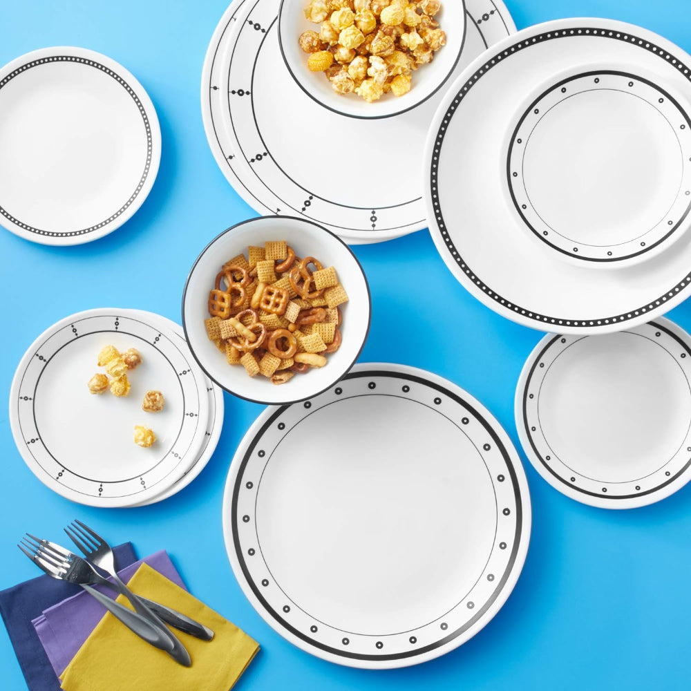 طقم عشاء كوريل 18 قطعة باللونين الأبيض والأسود