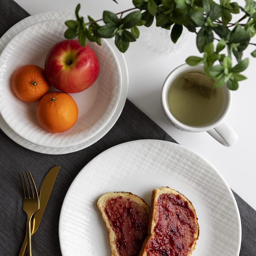 طقم عشاء كوريل من 12 قطعة من الكتان المنسوج