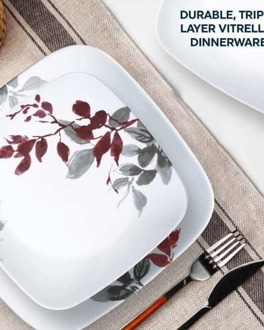 طقم عشاء كوريل مكون من 16 قطعة مربعة الشكل بنقشة أوراق كيوتو