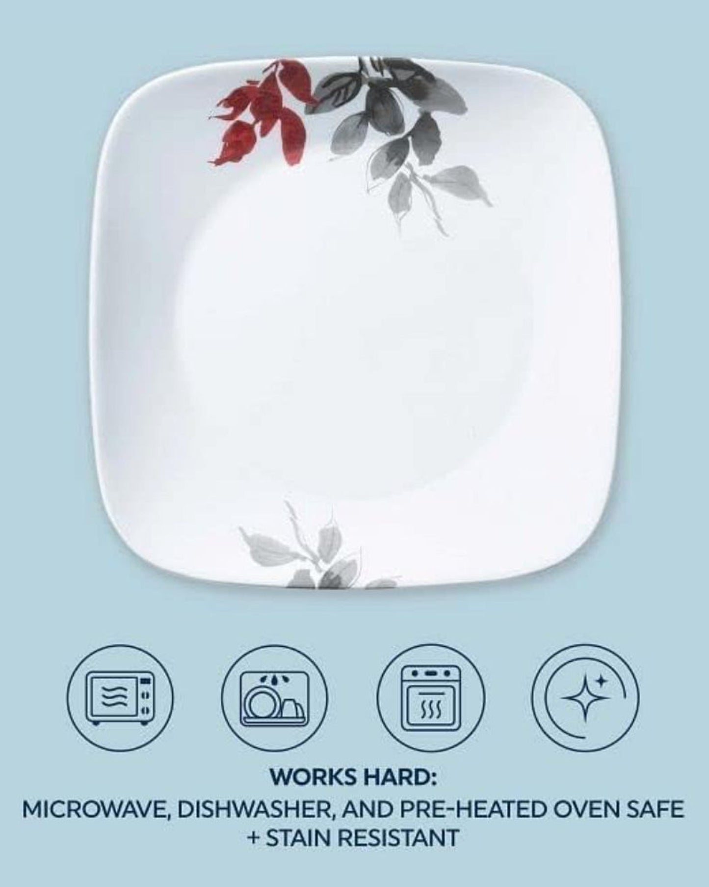 طقم عشاء كوريل مكون من 16 قطعة مربعة الشكل بنقشة أوراق كيوتو