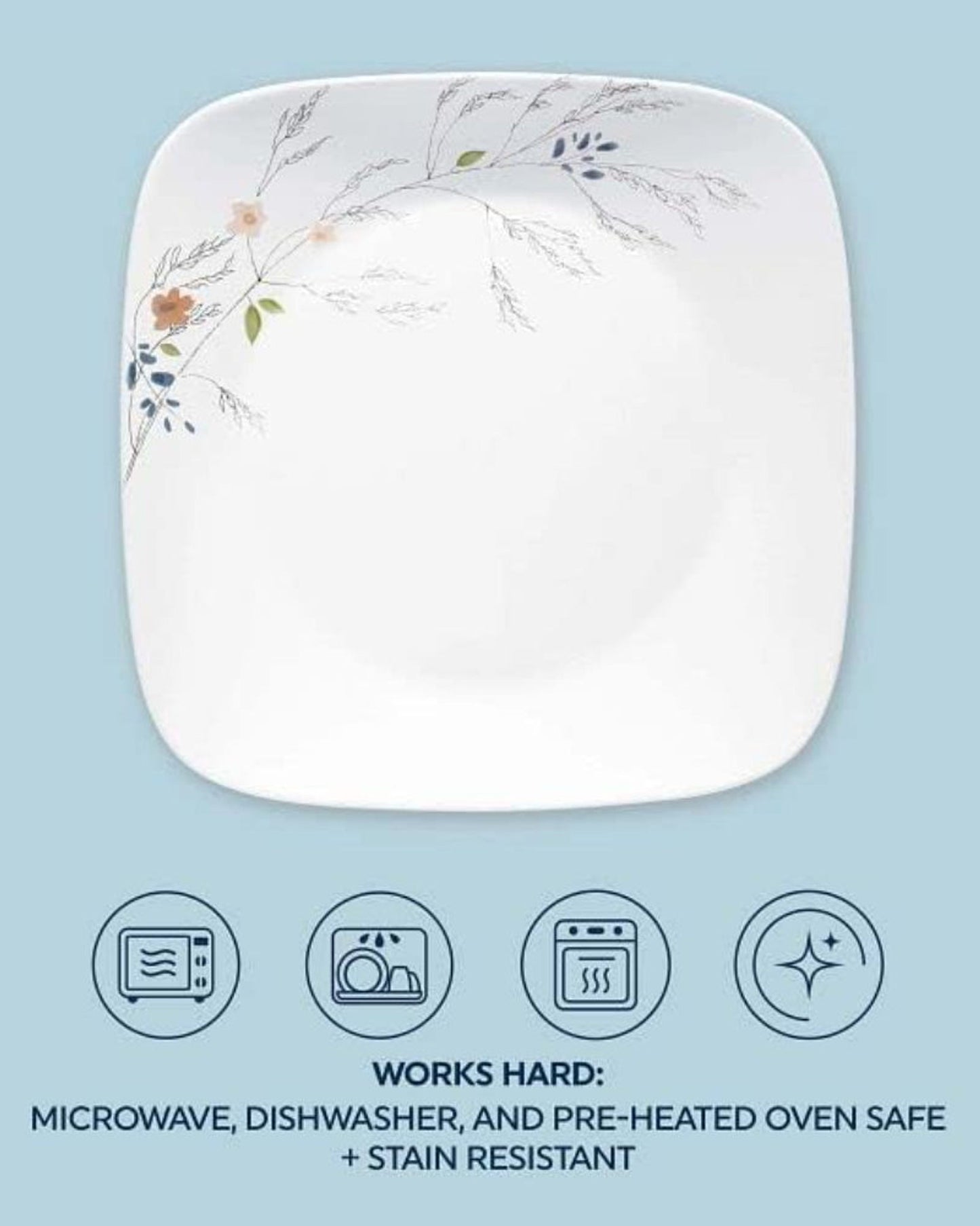 طقم عشاء كوريل 16 قطعة مربعة الشكل