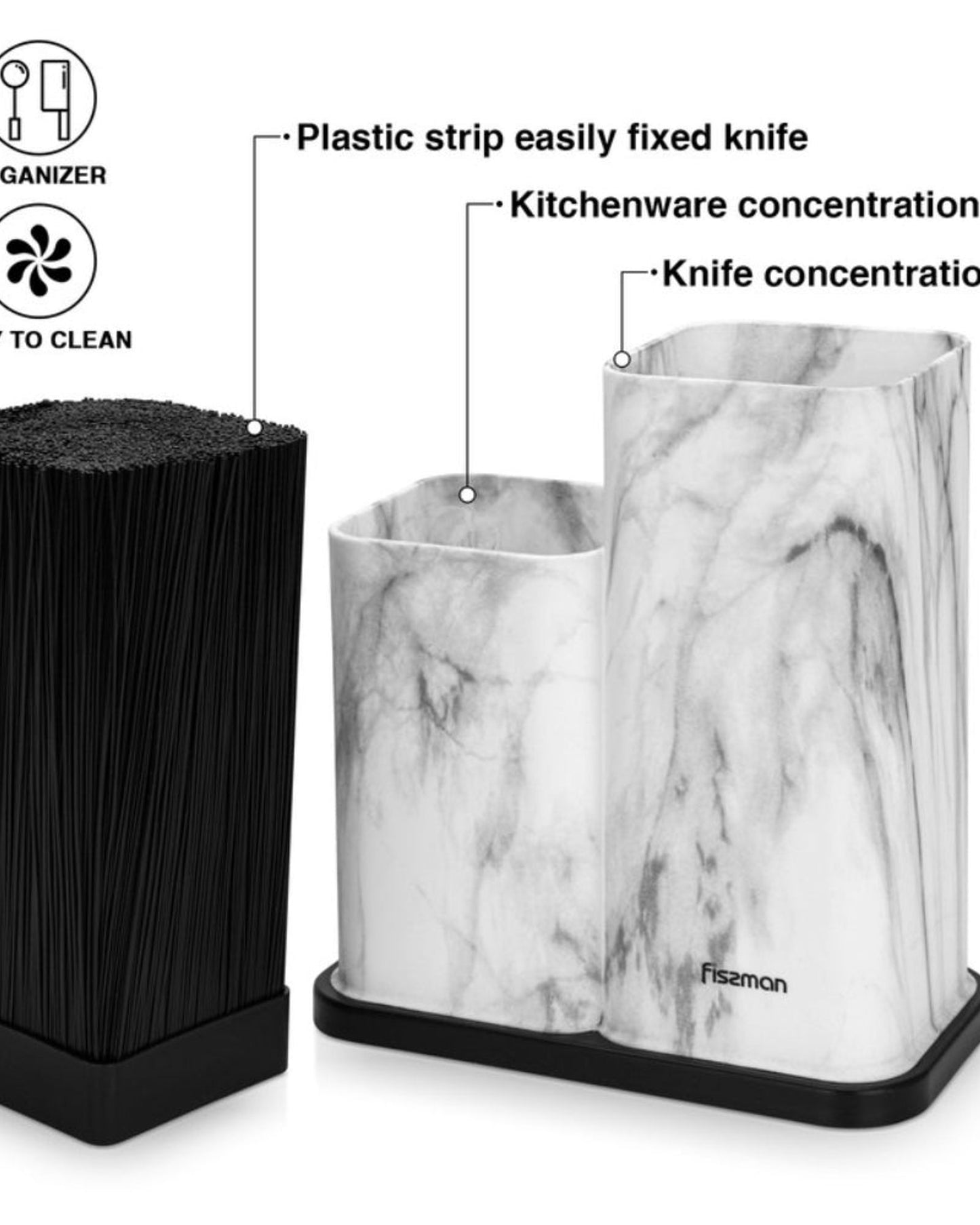 منظم سكاكين وأدوات مطبخ من فيسمان، بنقشة رخامية، مقاس 11×11×23 سم