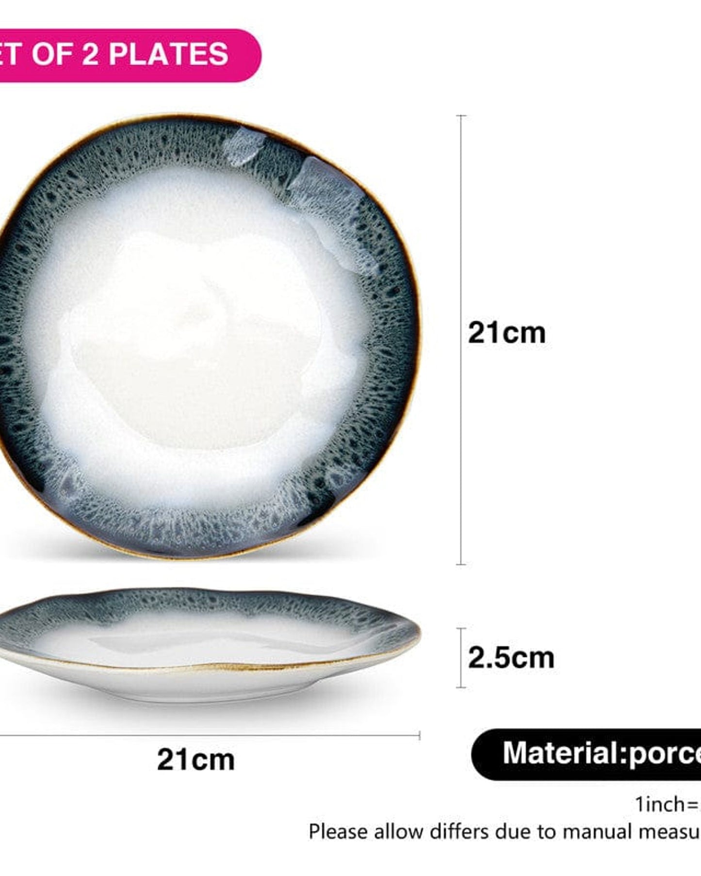 أطباق فيسمان جالاكتيكا من البورسلين، قطعتين، مقاس 21 سم