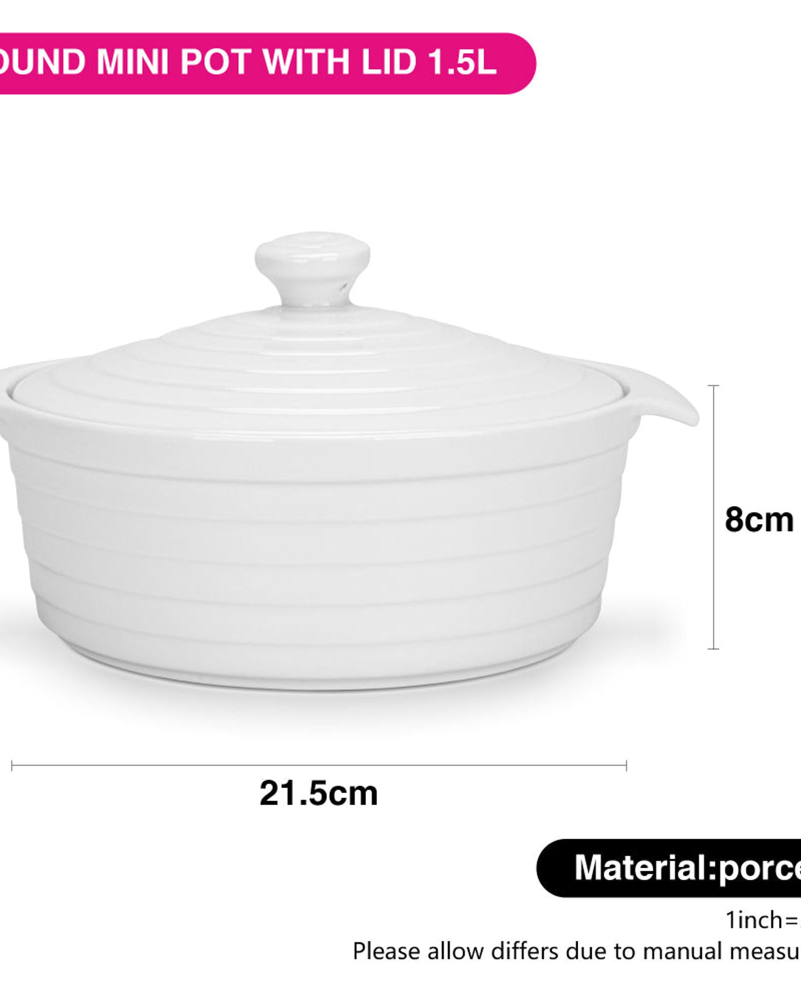 طبق خبز فيسمان، وعاء دائري صغير مع غطاء، 21.5×8 سم/1.5 لتر