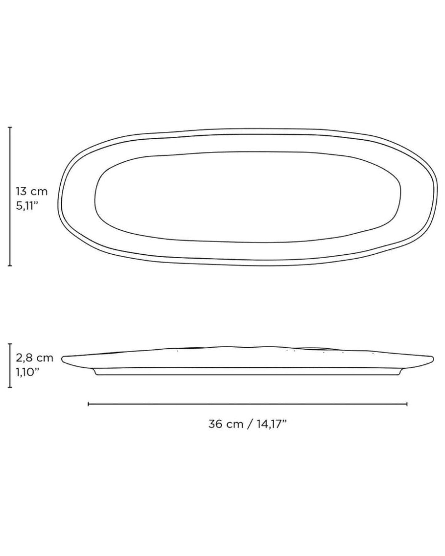 طبق بيضاوي عضوي ضحل من الفخار الحجري مقاس 36×13 سم، لون فستق، صنع في البرازيل