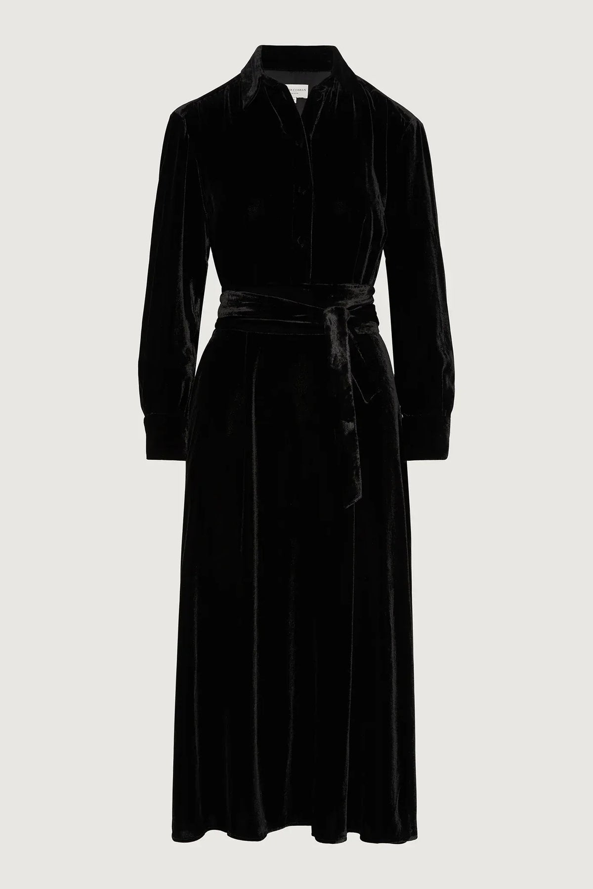 Eve Velvet Full Skirt Shirt Dress in Black