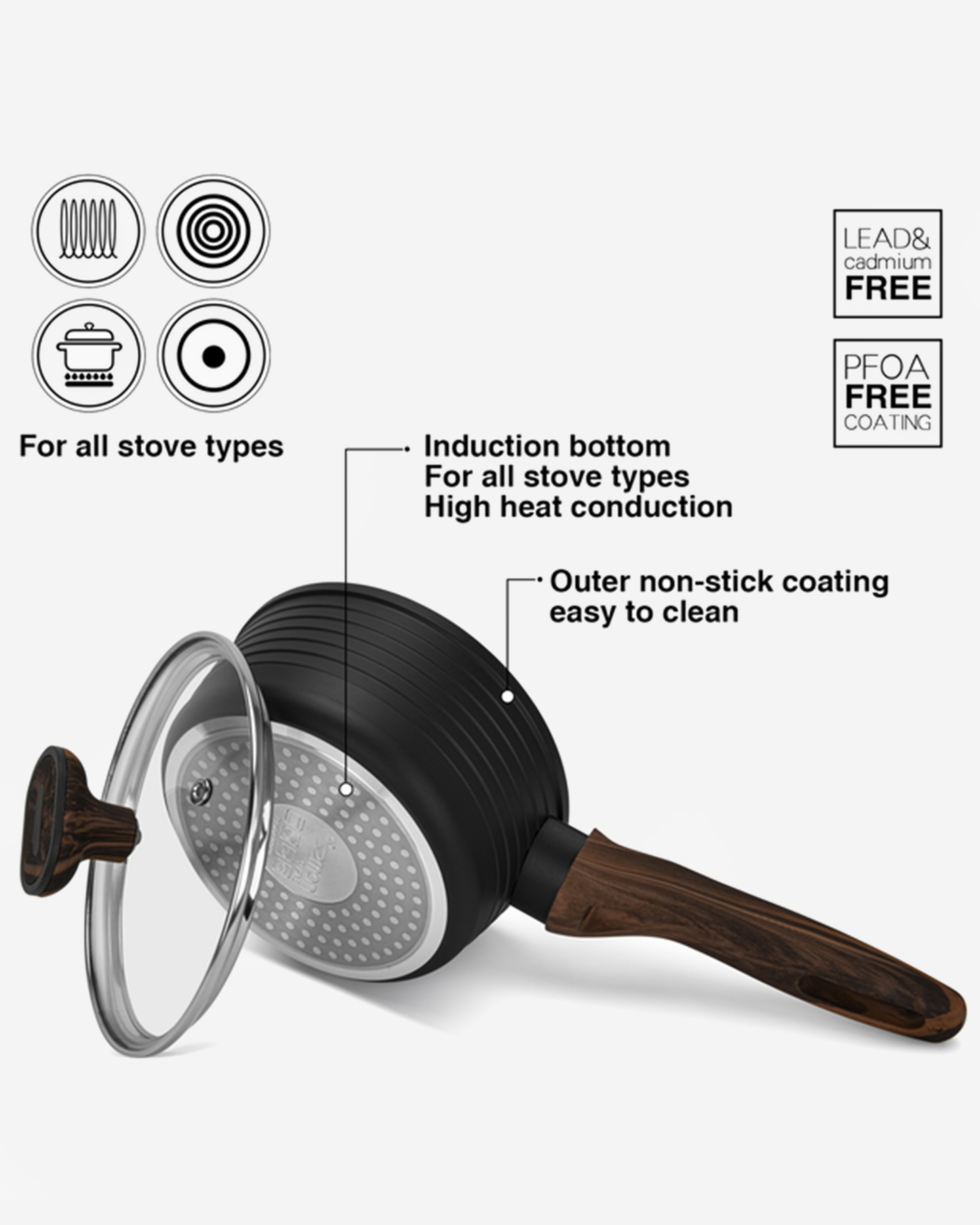 Fissman Non Stick Aluminium Sauce Pan Cuisine 16×7.5cm / 1.3L with Glass Lid