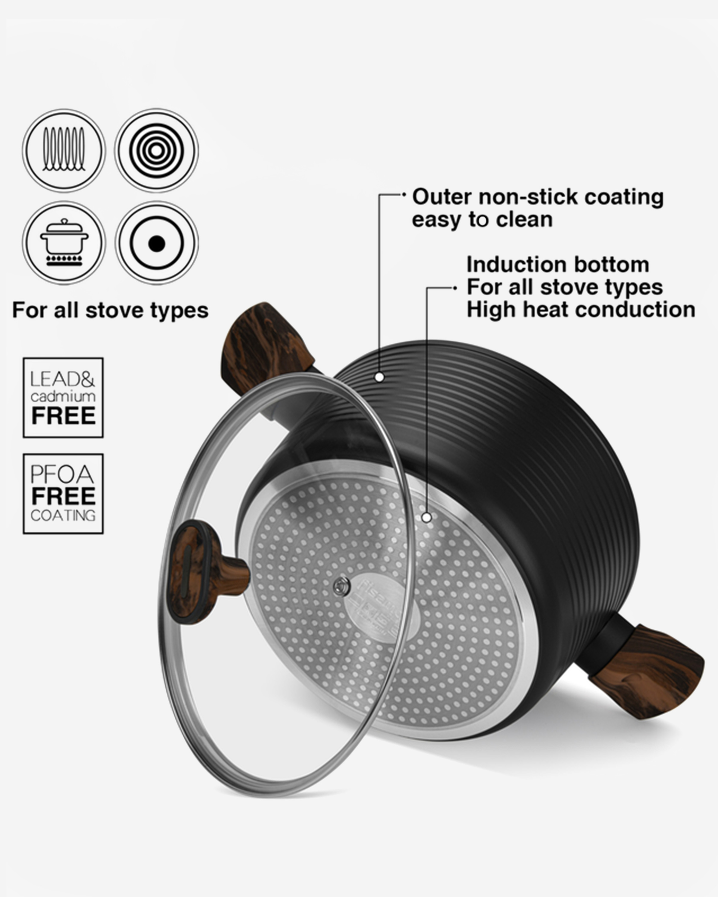 Fissman Non Stick Aluminium Stockpot Cuisine 28×13.5cm / 7.1L with Glass Lid