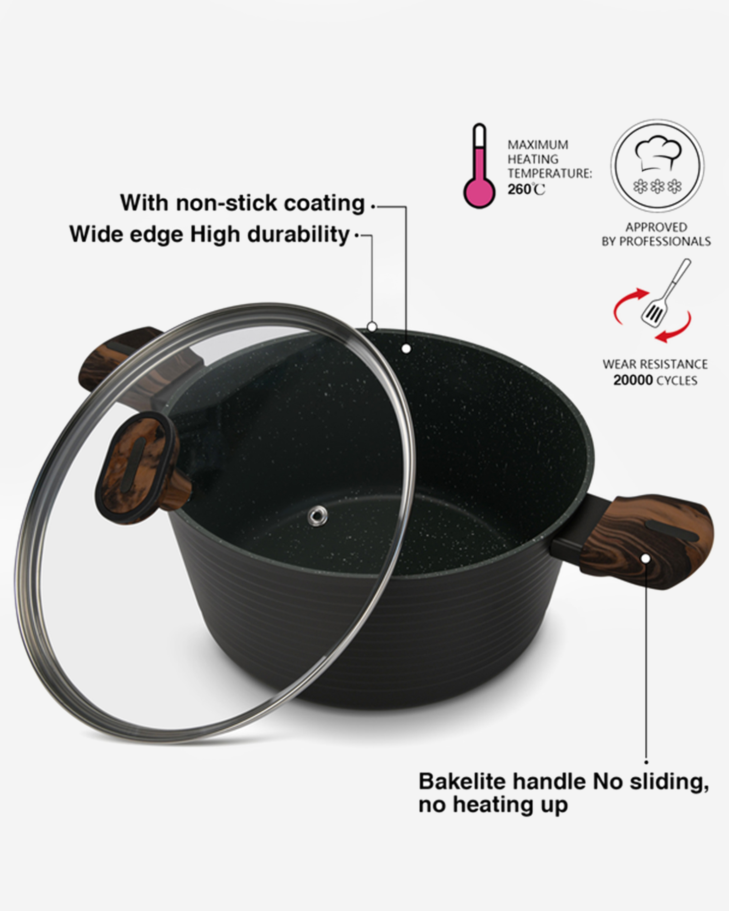 Fissman Non Stick Aluminium Stockpot Cuisine 28×13.5cm / 7.1L with Glass Lid