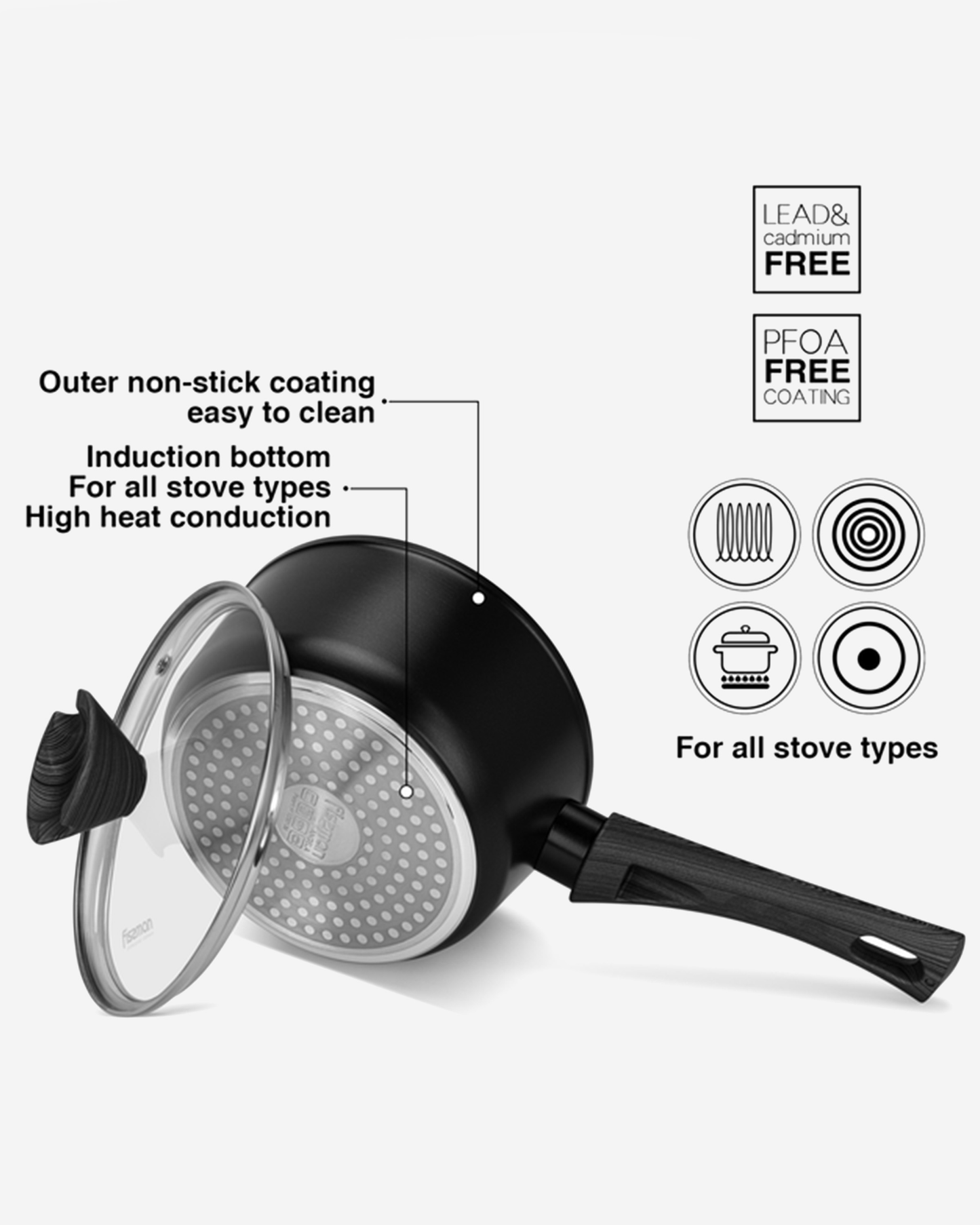 Fissman Non Stick Aluminium Sauce Pan Angela 16×8cm / 1.39L with Glass Lid