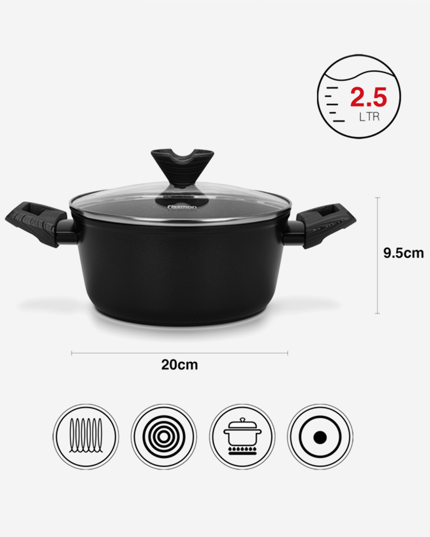 Fissman Non Stick Aluminium Stockpot Angela 20×9.5cm / 2.5L with Glass Lid