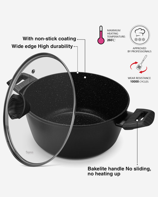 Fissman Non Stick Aluminium Stockpot Angela 26×13.5cm / 6.5L with Glass Lid