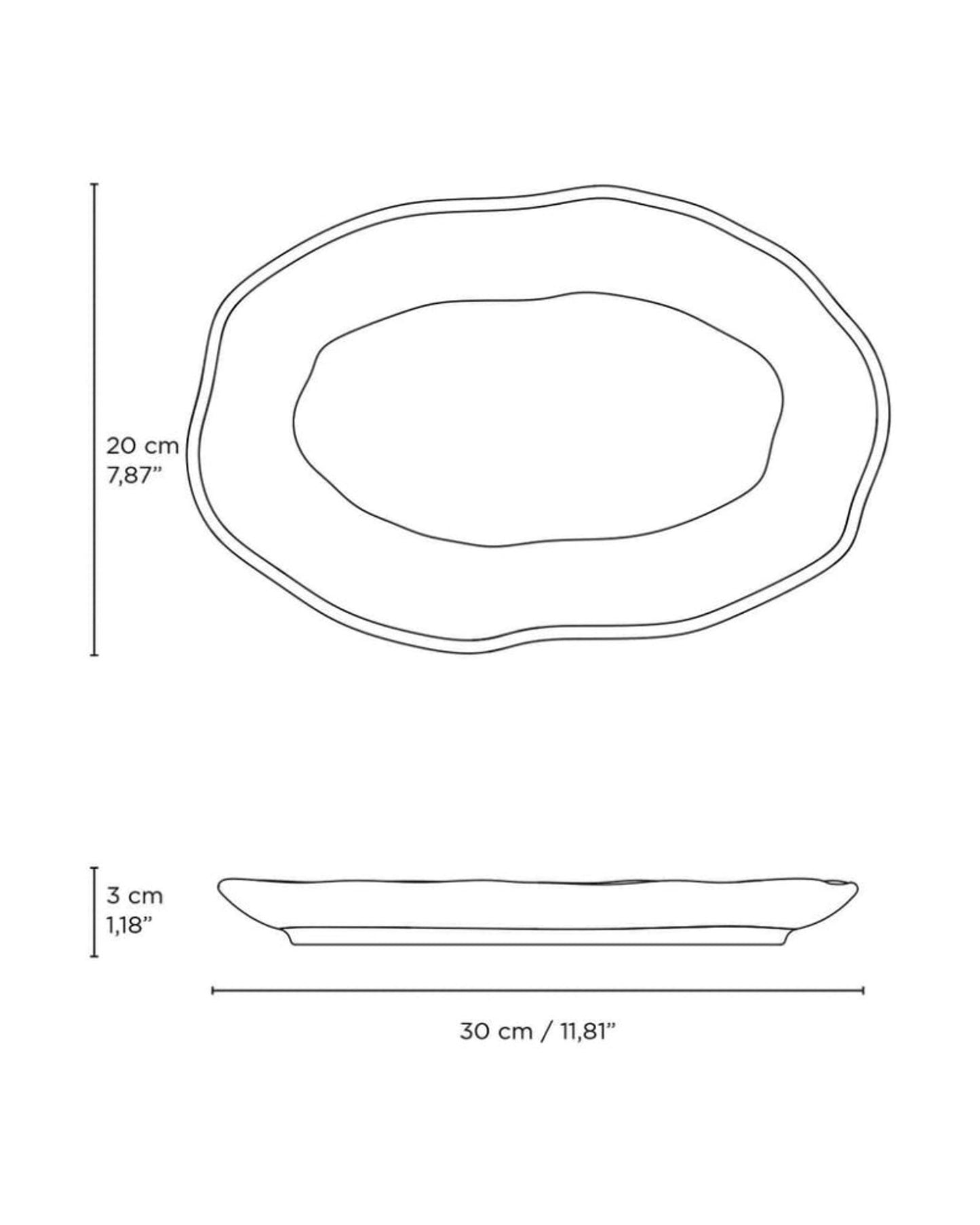 طبق بيضاوي من الفخار الحيوي، مقاس 30×20 سم، أبيض جديد، صنع في البرازيل