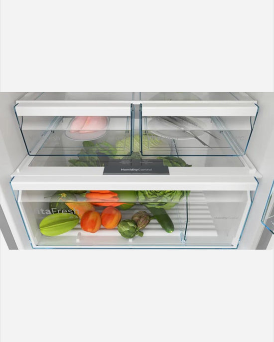 ثلاجة وفريزر بوش سلسلة 4، مانعة للتجمد، مصنوعة من الفولاذ 