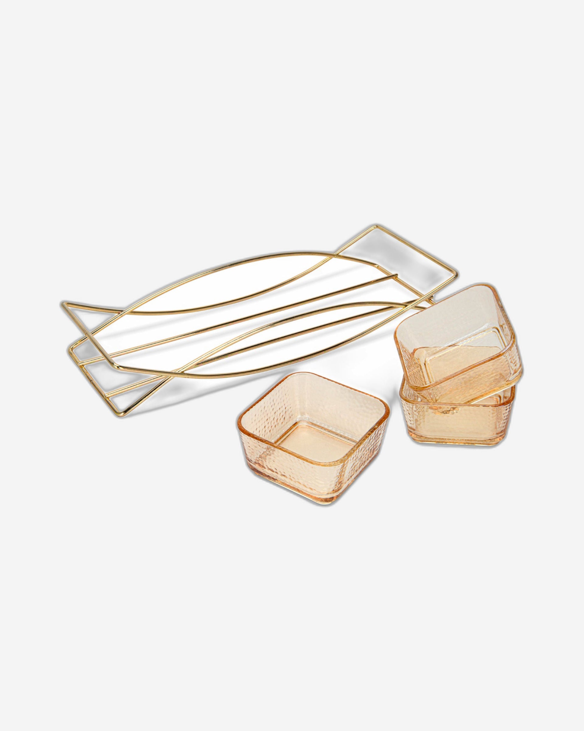 وعاء زجاجي بريستين من فيسمان، 3 قطع، مع حامل معدني، 9.9×9.9×5 سم، 280 مل/31.8×11.6×5.3 سم