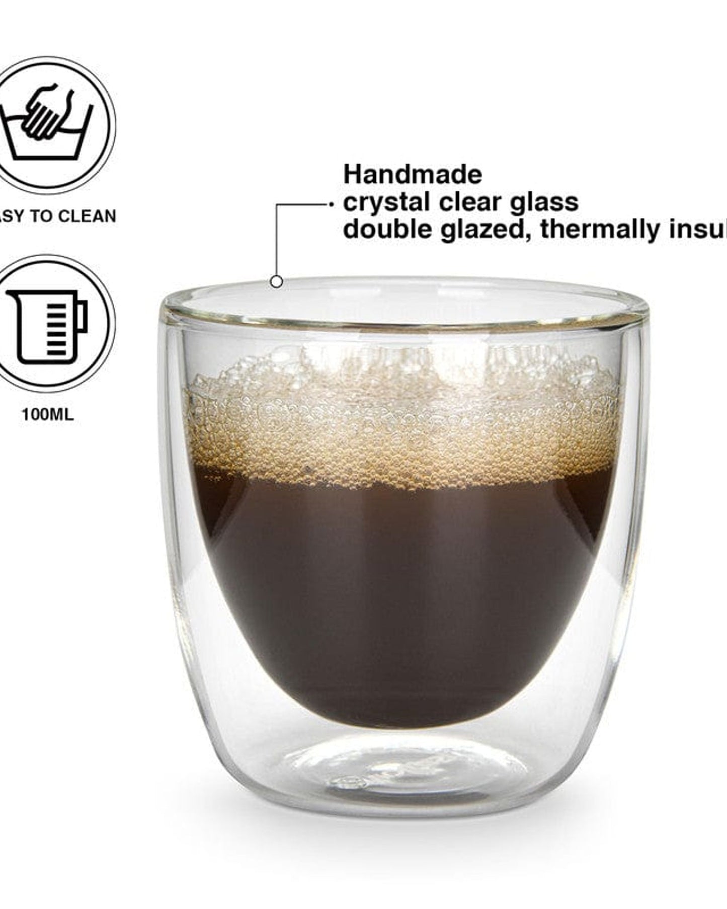 أكواب فيسمان مزدوجة الجدار من زجاج البوروسيليكات، قطعتان، سعة 100 مل