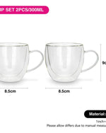 أكواب فيسمان مزدوجة الجدار من قطعتين، سعة 300 مل، مصنوعة من زجاج البورسليكات