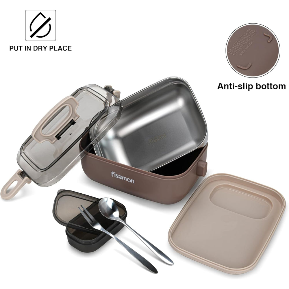 صندوق غداء فيسمان ذو الطابق الواحد سعة 1000 مل مع كوب صلصة وملعقة وحجرة شوكة