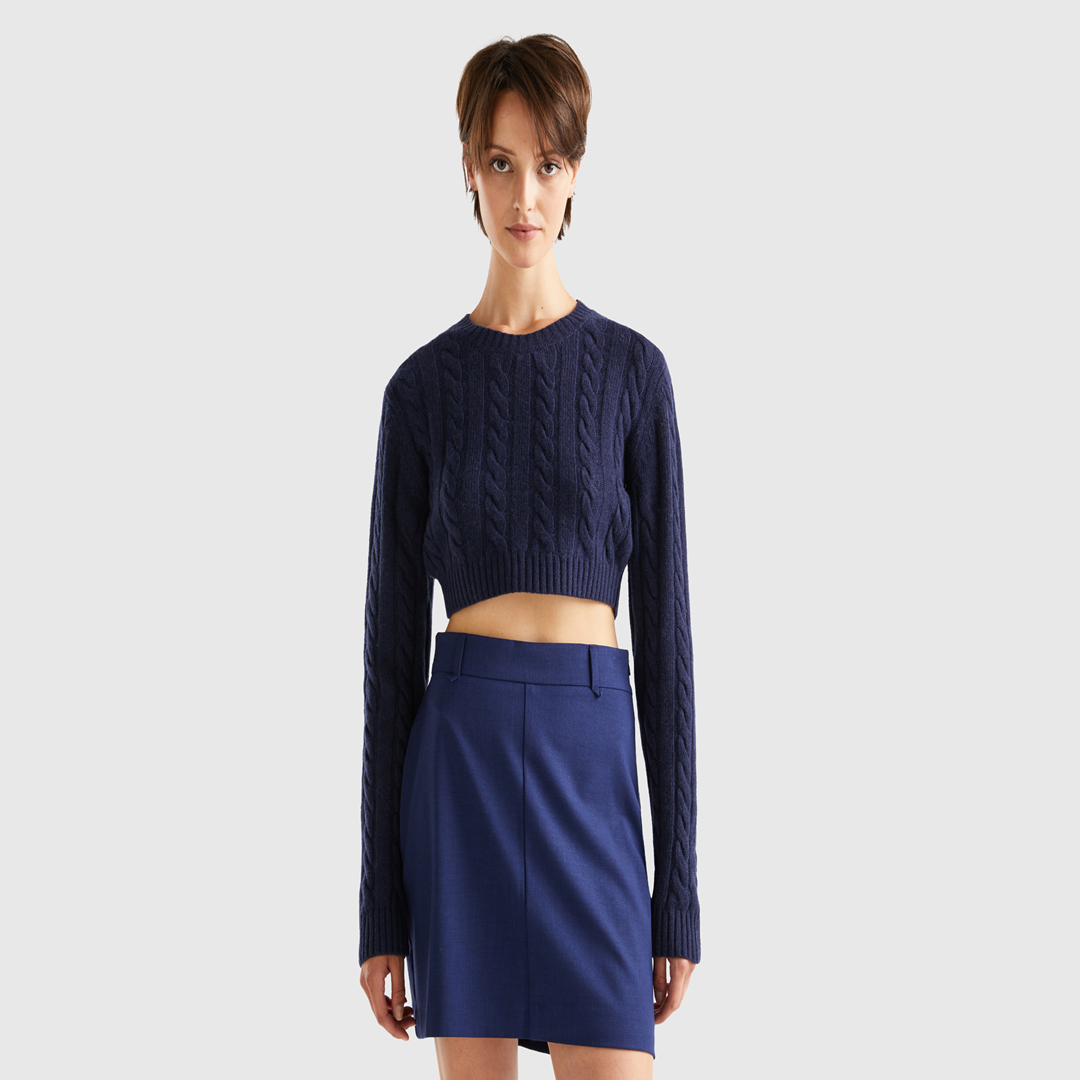 سترة قصيرة محبوكة من مزيج الصوف