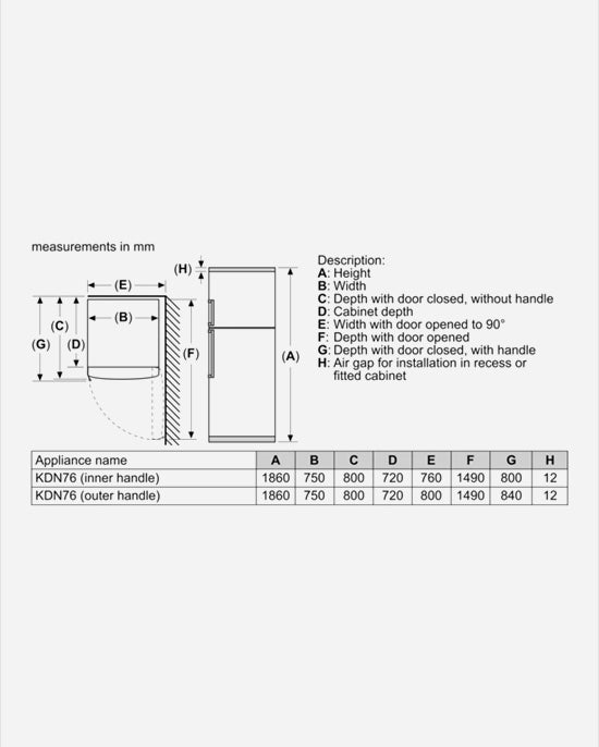 ثلاجة وفريزر بوش سلسلة 4، مانعة للتجمد، مصنوعة من الفولاذ 