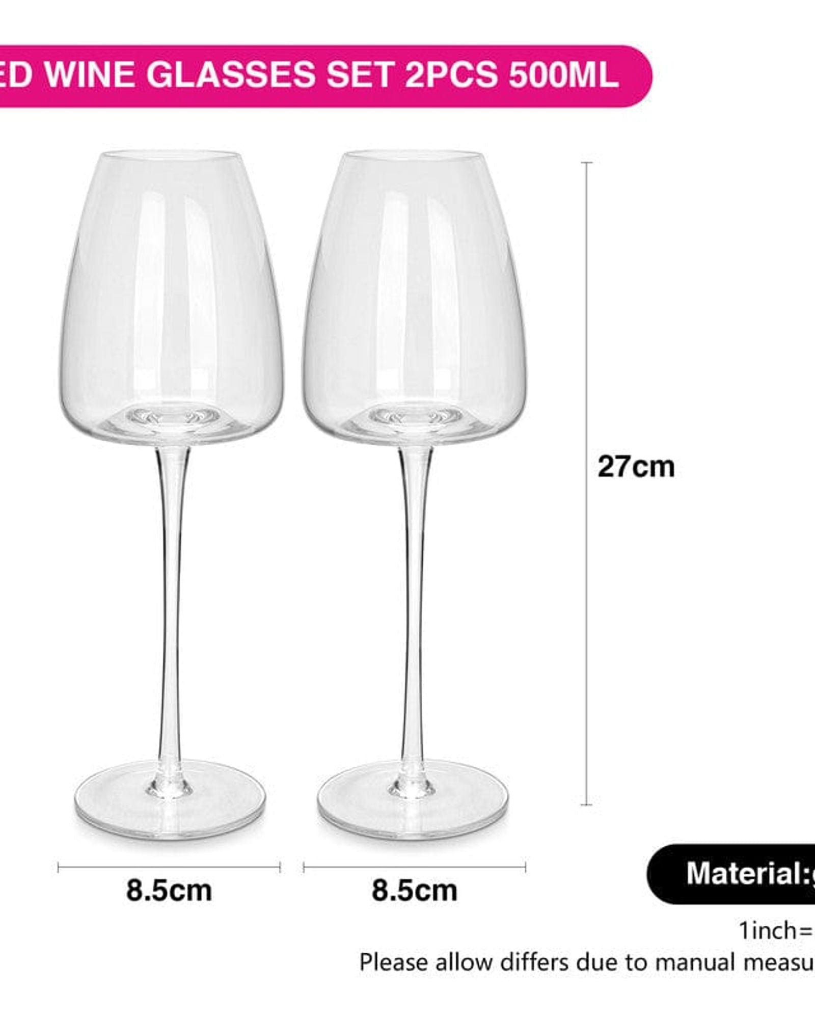 طقم كأس نبيذ أحمر من فيسمان، قطعتين، سعة 500 مل