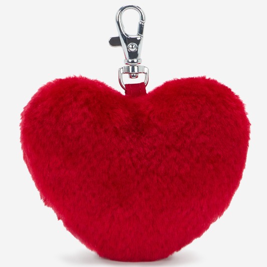 KIPLING Furry Heart Charm Red Rouge Heart shaped keychain I9863-Z33