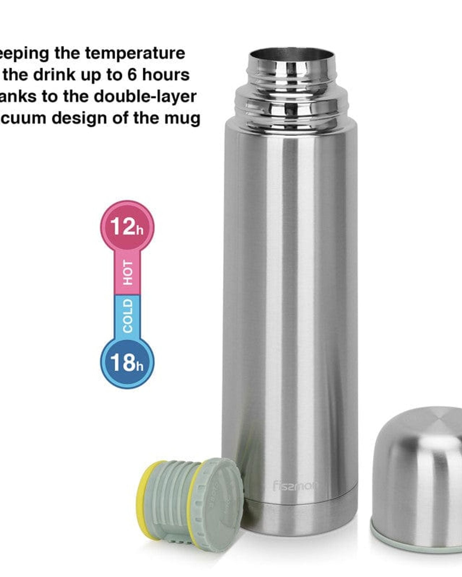 قارورة فيسمان مزدوجة الجدار مفرغة من الهواء، 750 مل، مصنوعة من الفولاذ المقاوم للصدأ