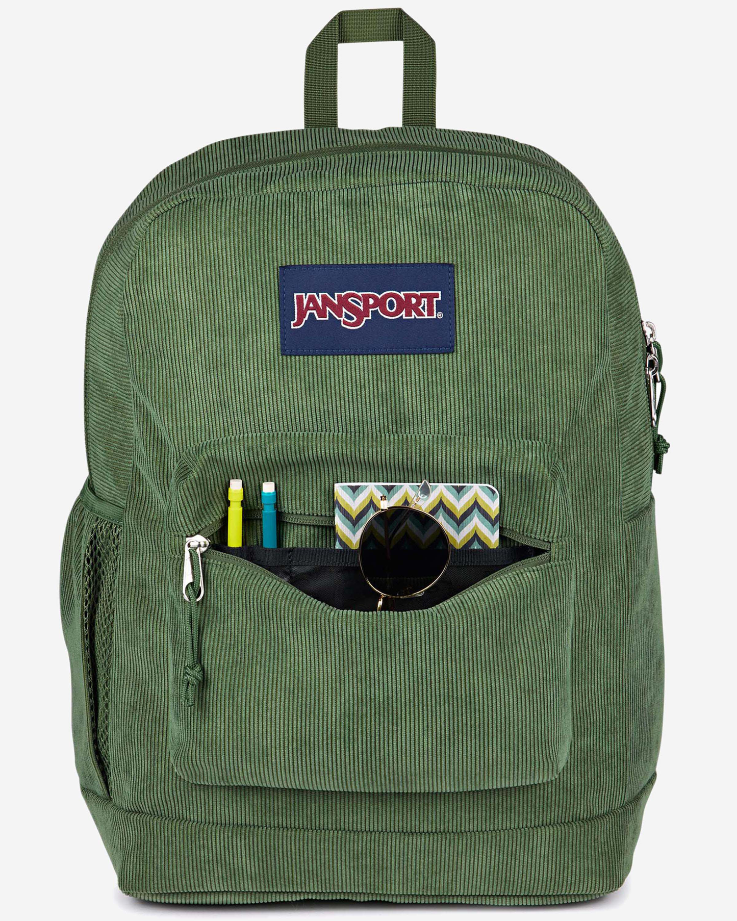 JanSport Cross Town Plus Remix Cargo Green Corduroy Backpack