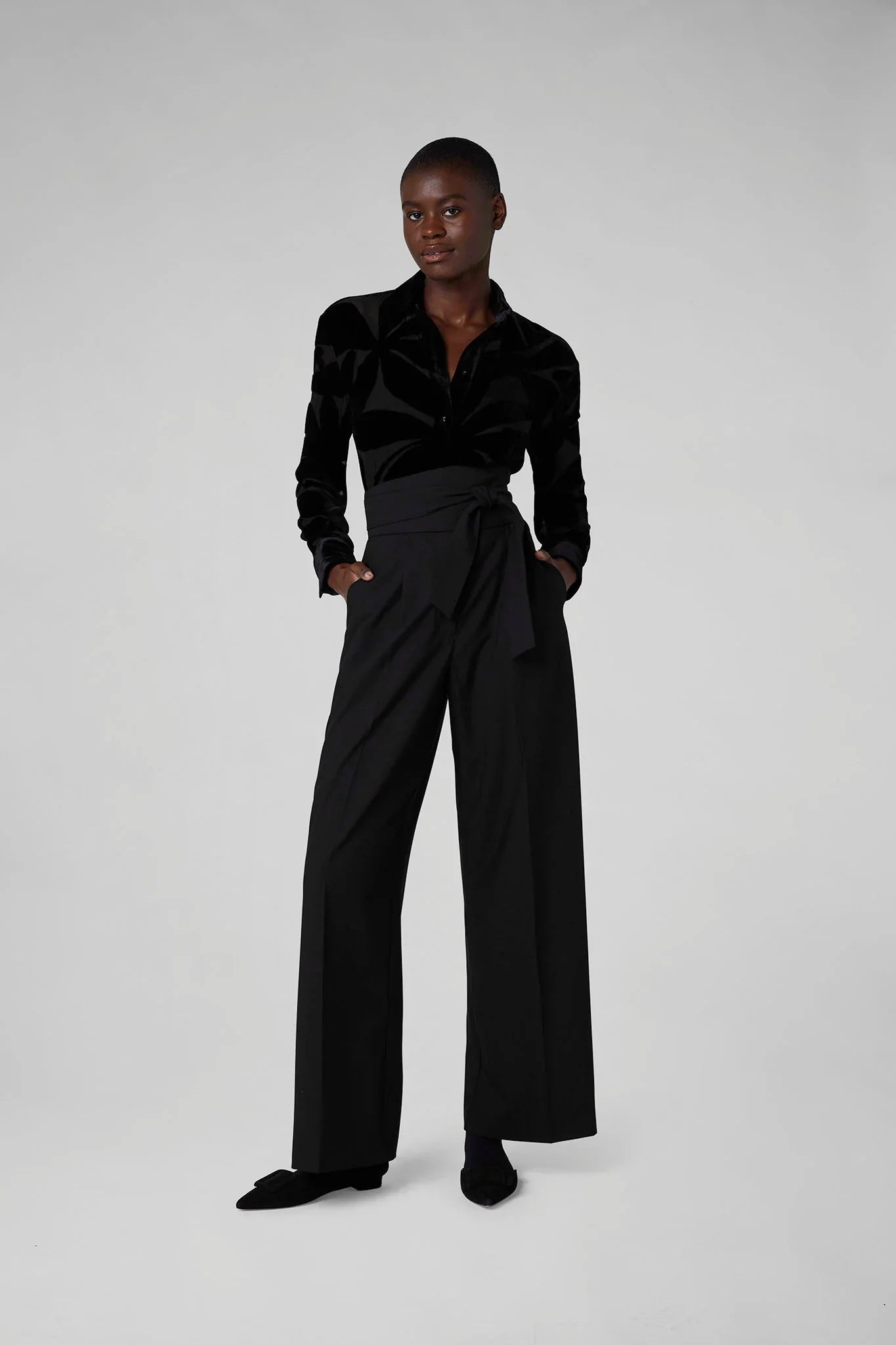 Gianna Velvet Burn Out Shirt in Black