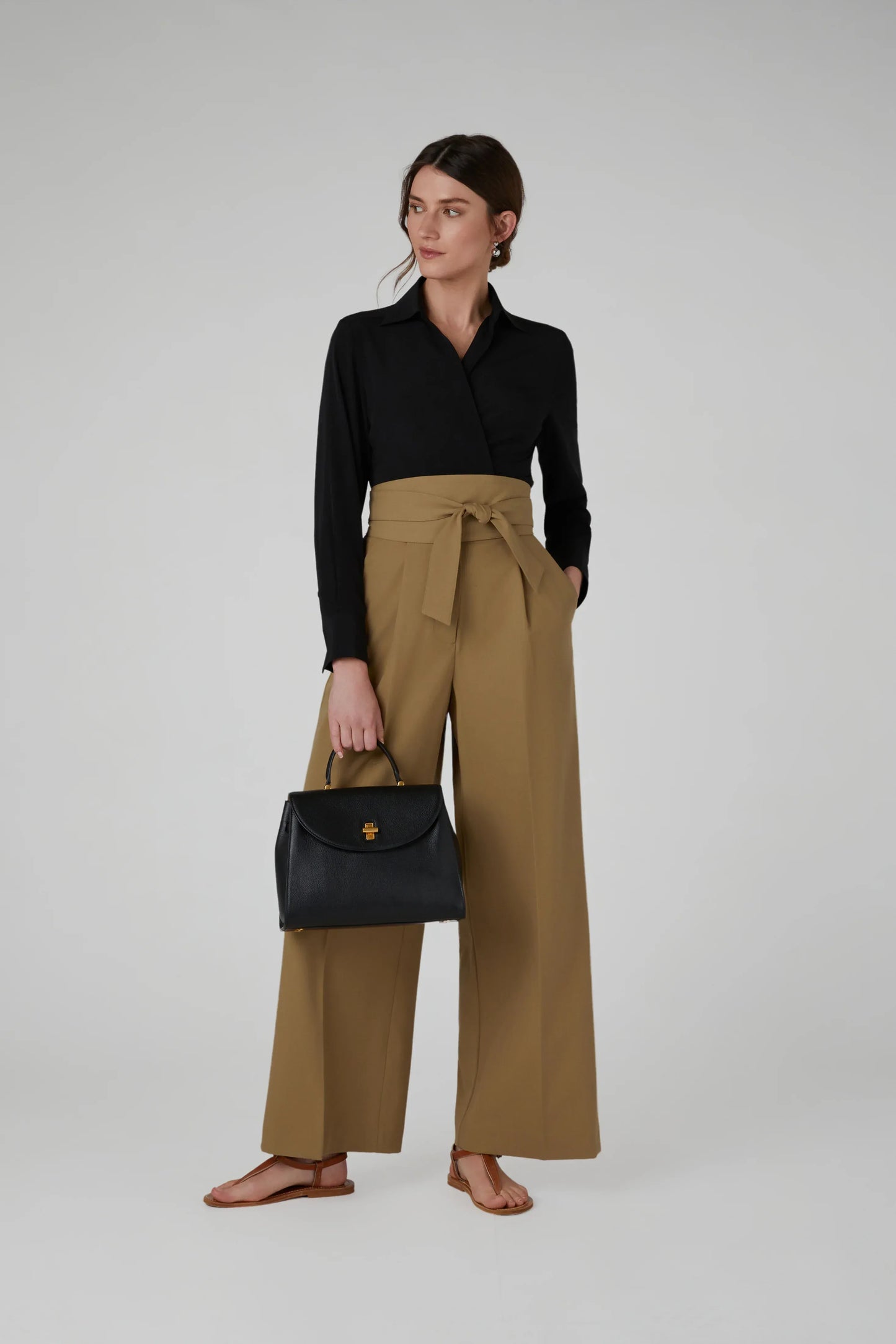 Genevieve Silk Wrap Shirt in Black
