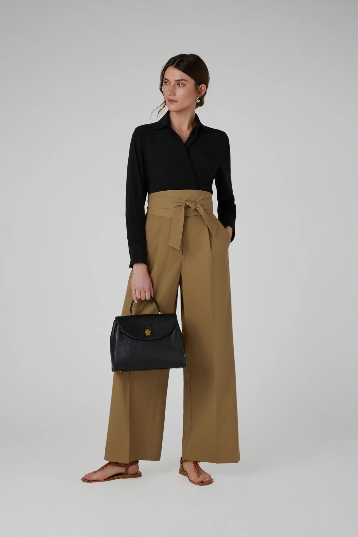Genevieve Silk Wrap Shirt in Black