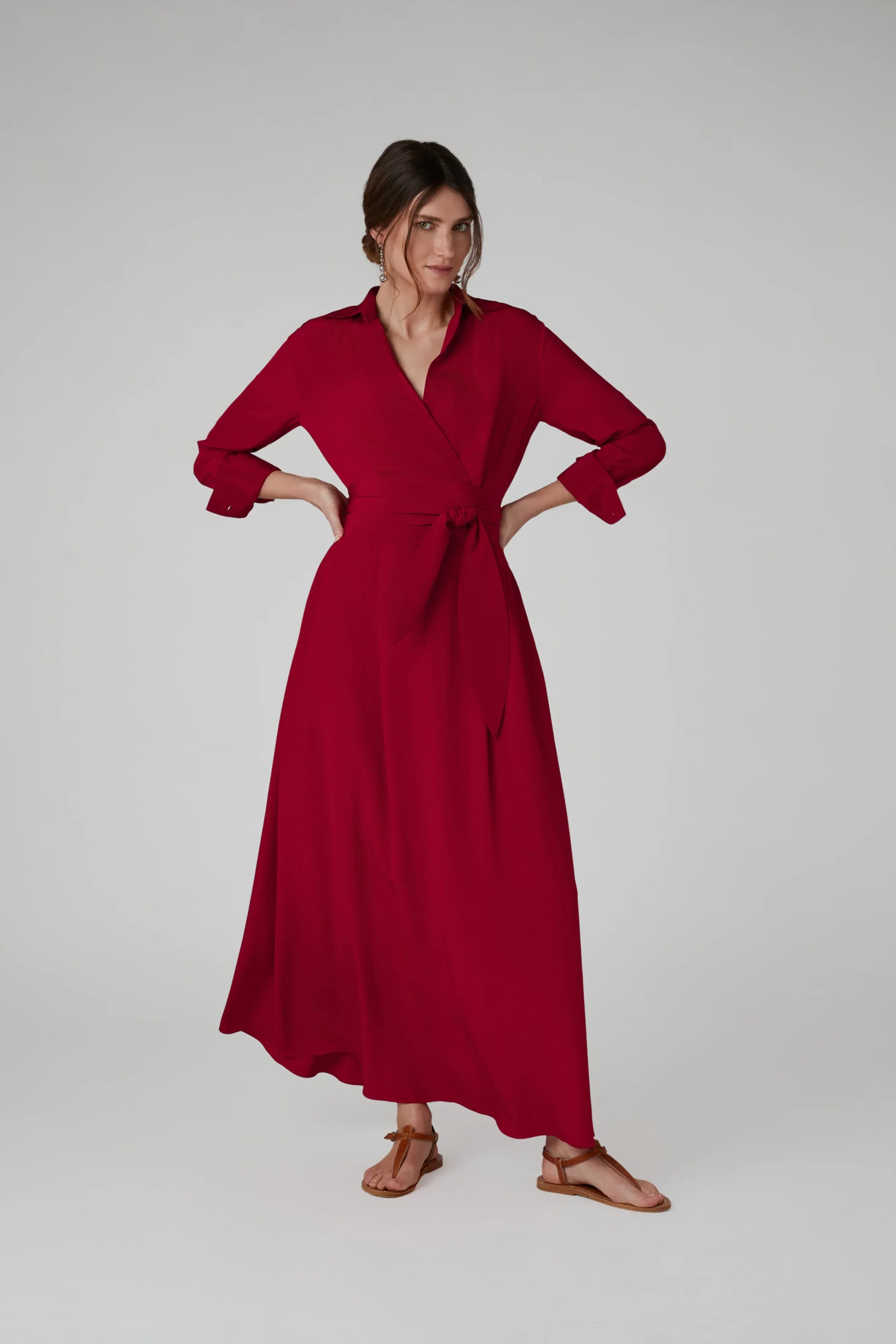 Celia Maxi Silk Wrap Dress in Red
