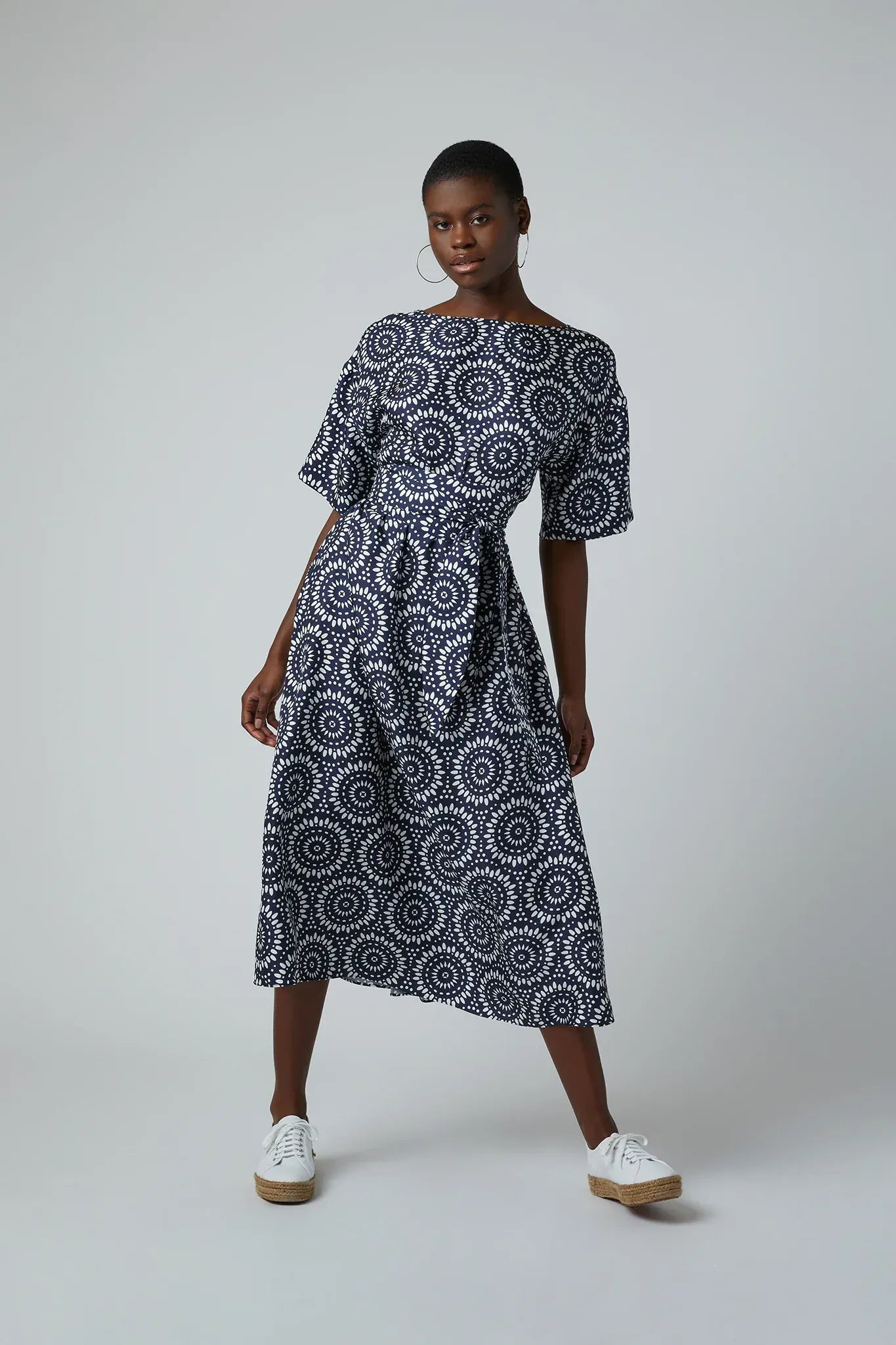 Flora A-line Silk Dress in Navy