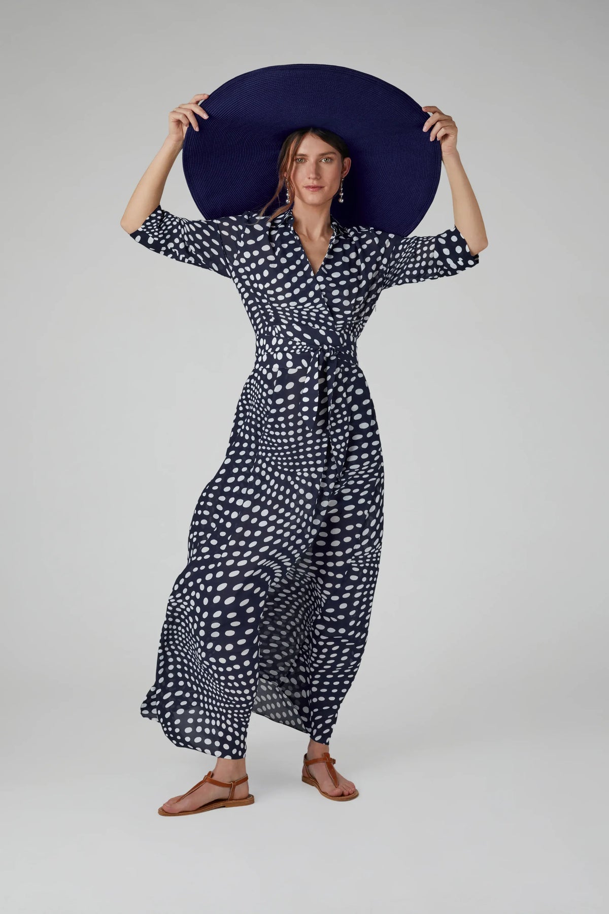 Hazel Printed Georgette Maxi Wrap Dress in Navy