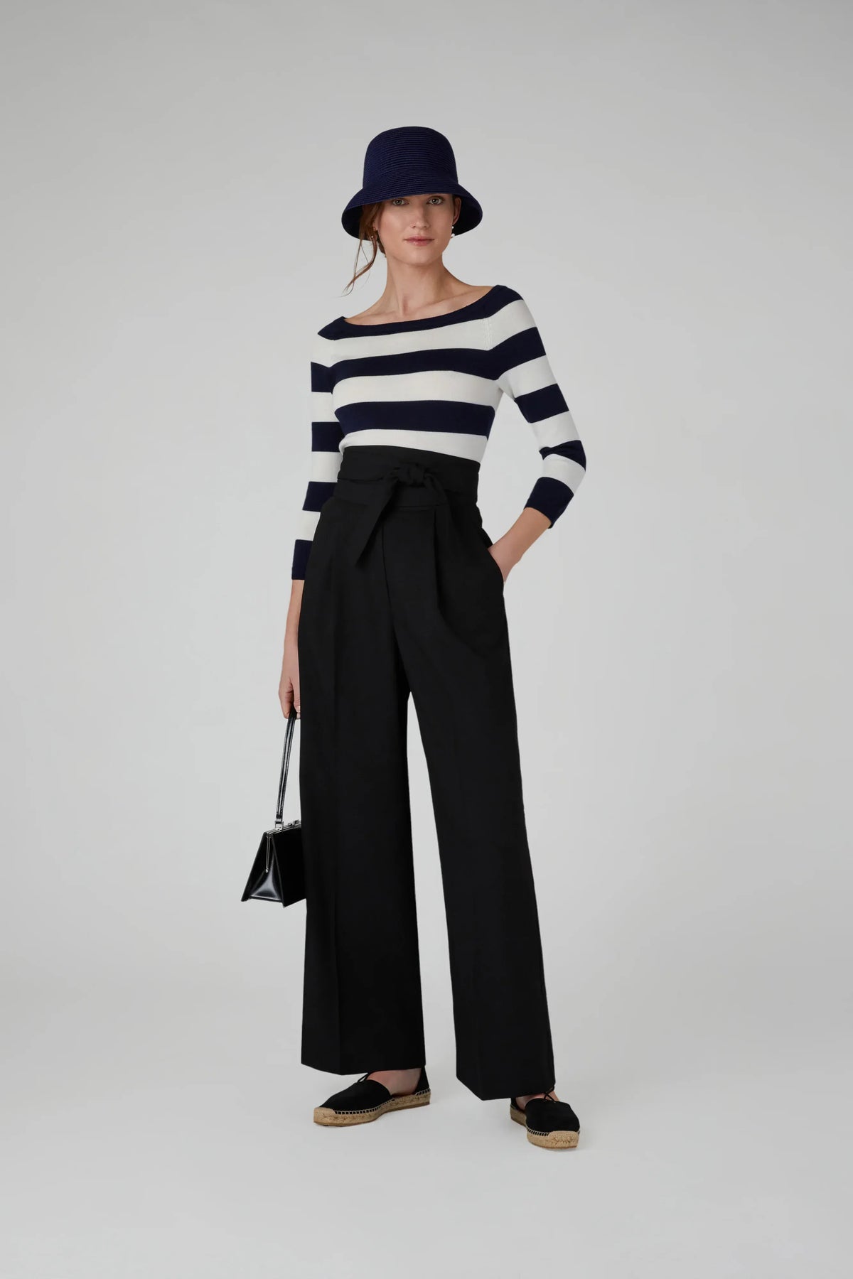 Heidi Slash Neck Knitted Jumper Merino Wool in Navy