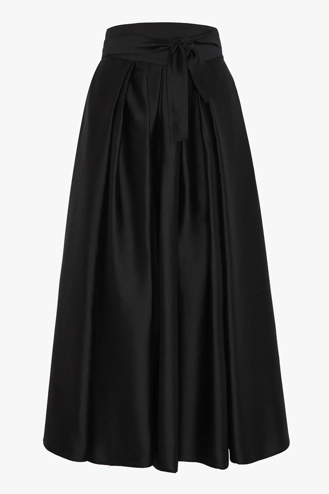 Ida Wool Silk Inverted Pleat Skirt in Black