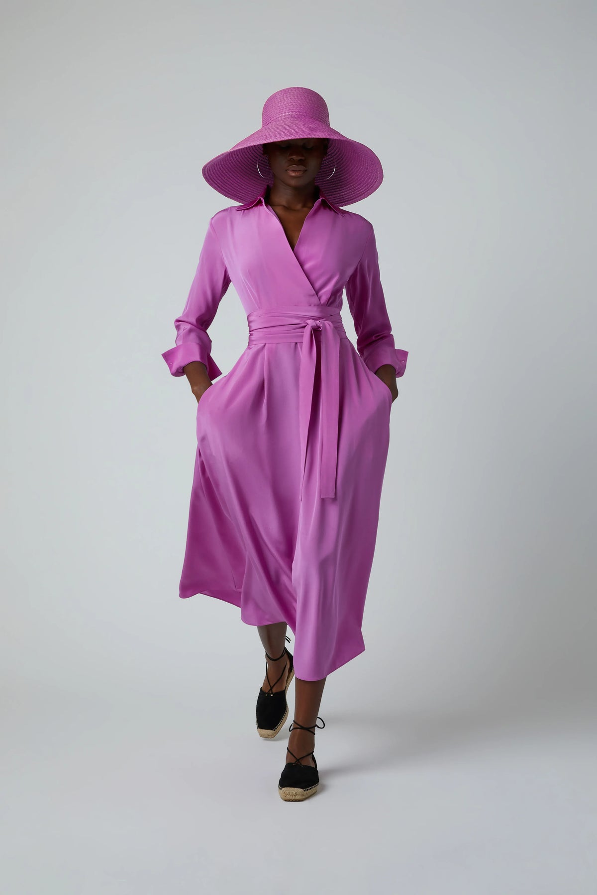 Celia Silk Full Skirt Wrap Dress in Pink