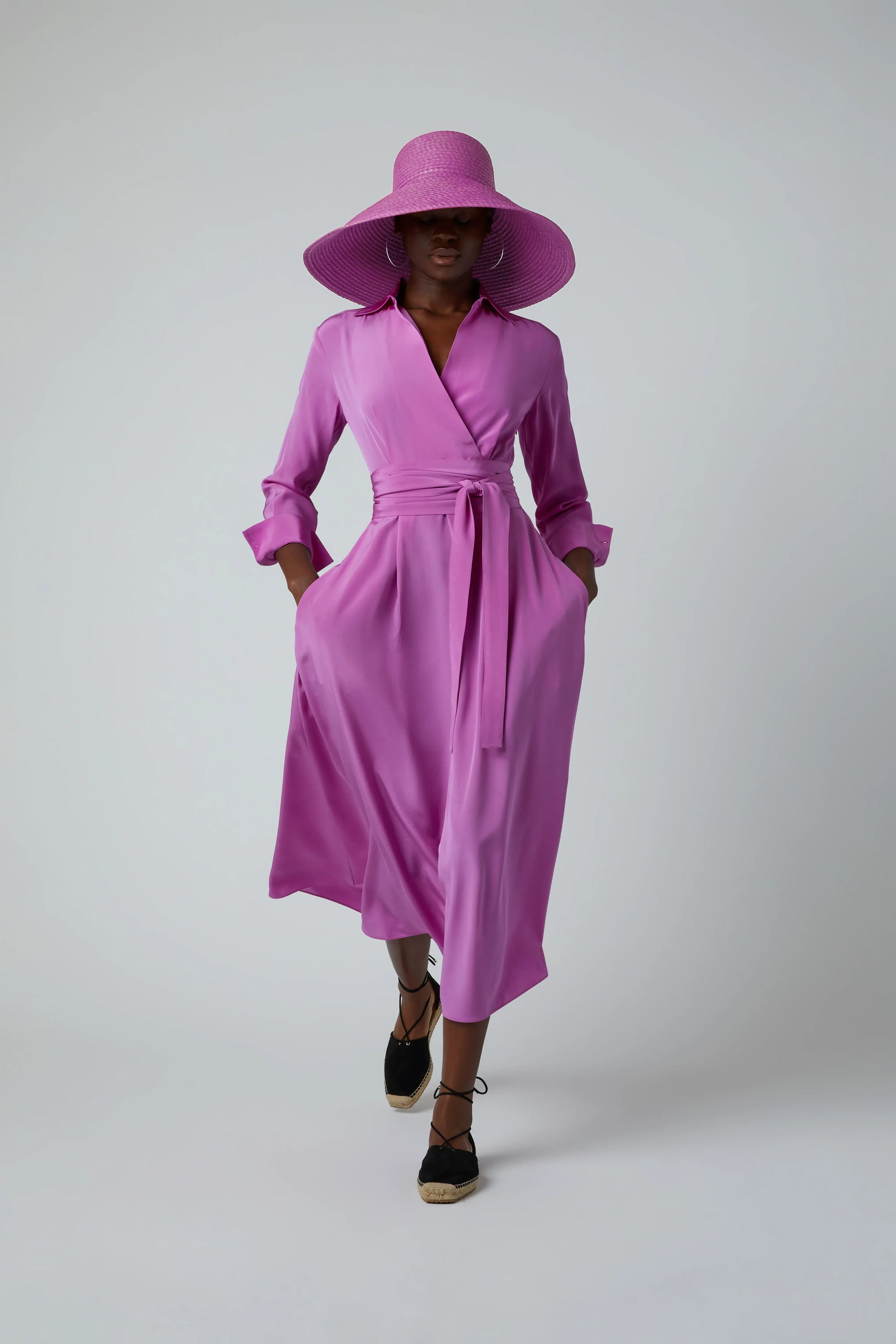 Celia Silk Full Skirt Wrap Dress in Pink