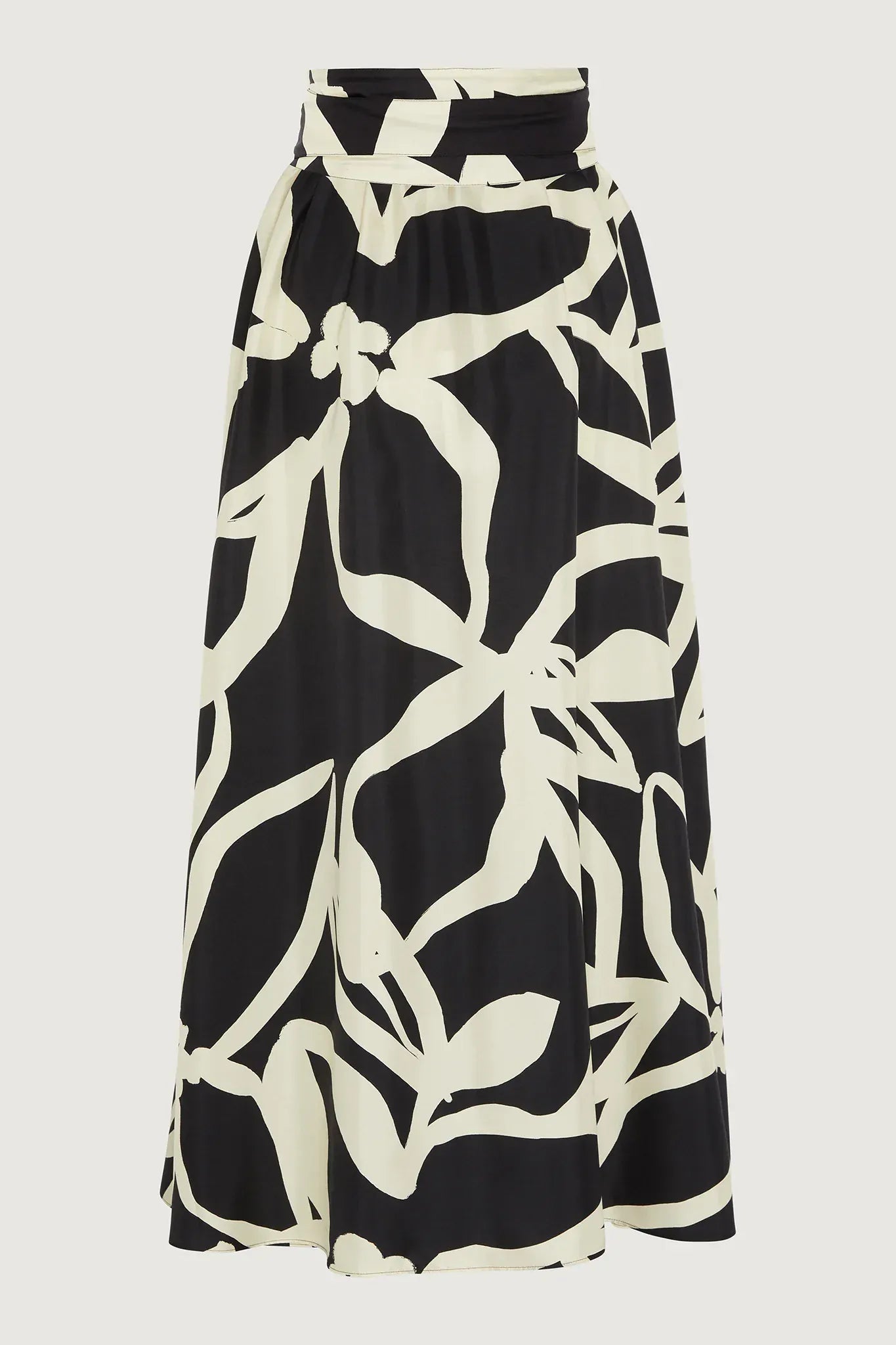 Gail Silk Twill Printed Maxi Skirt in Black