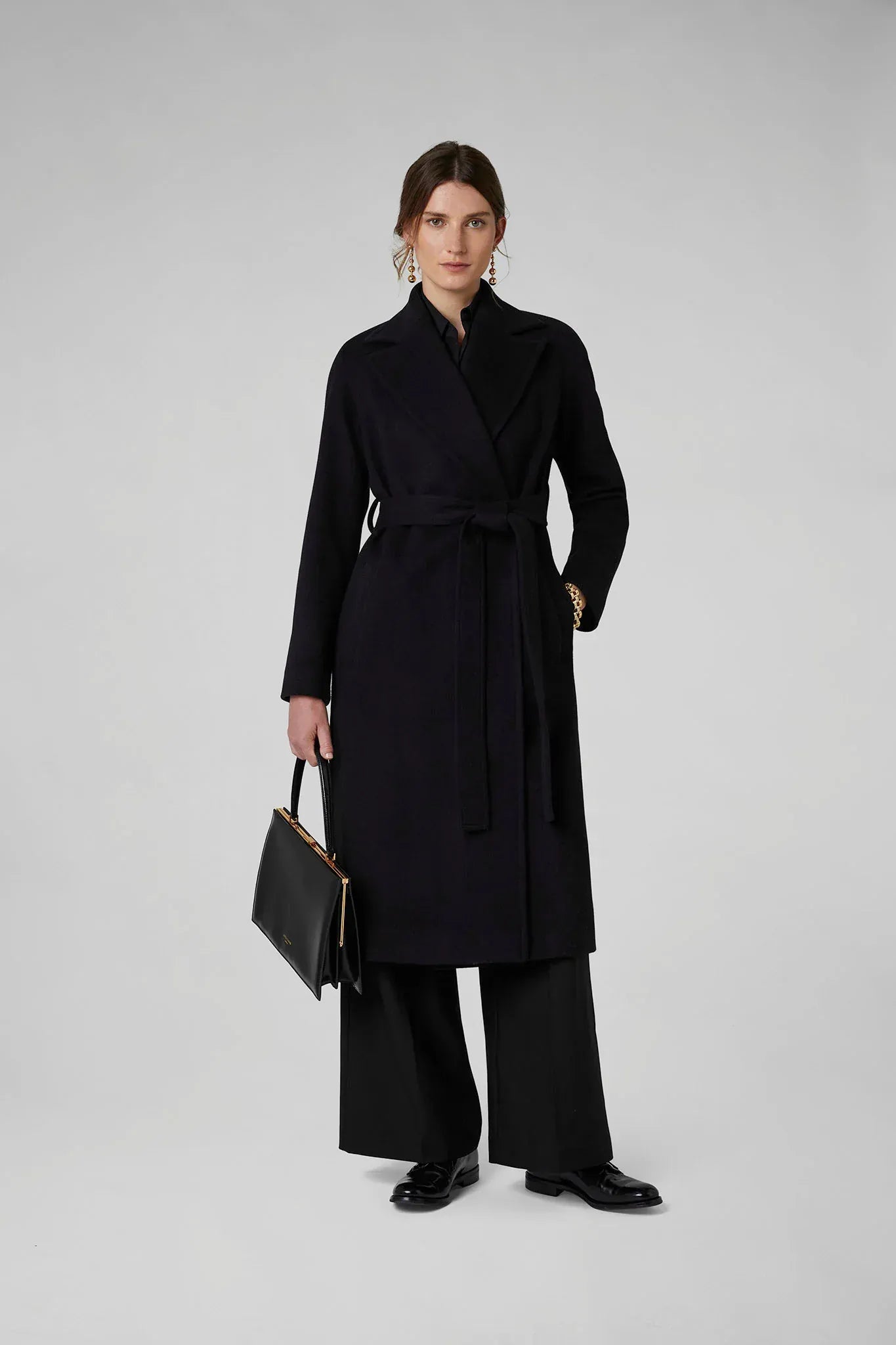Geraldine Wool Blend Long Coat in Black