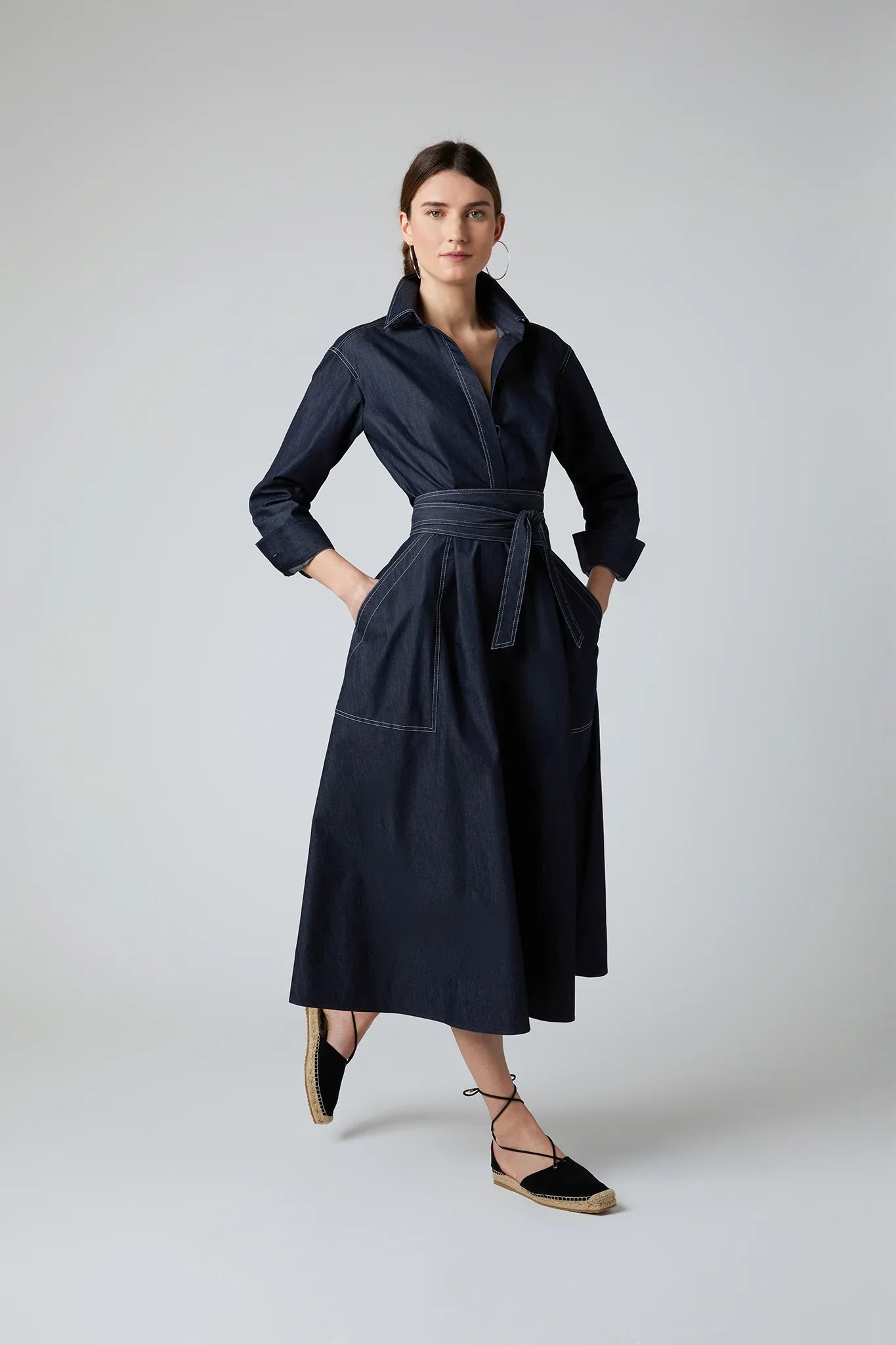 Ella Denim Full Skirt Shirt Dress in Blue