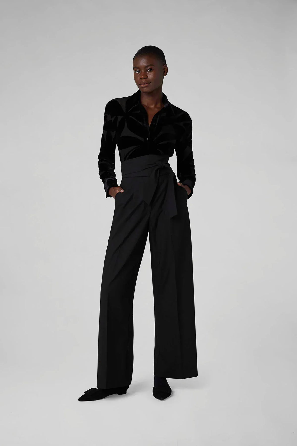 Gianna Velvet Burn Out Shirt in Black