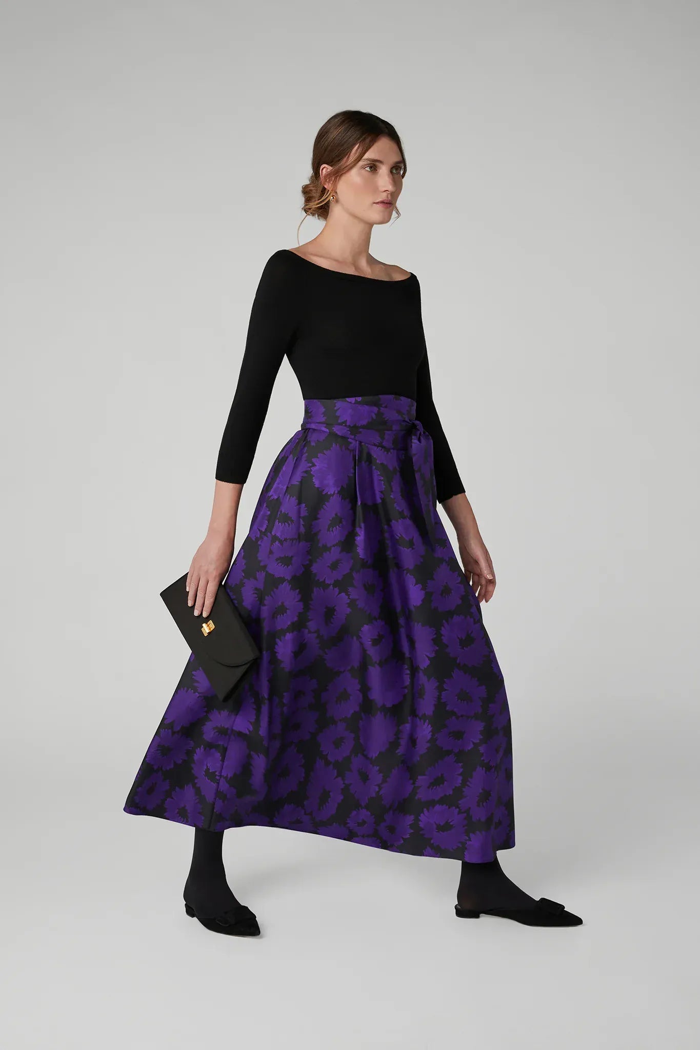 Isabella Silk Twill Printed Maxi Skirt in Purple