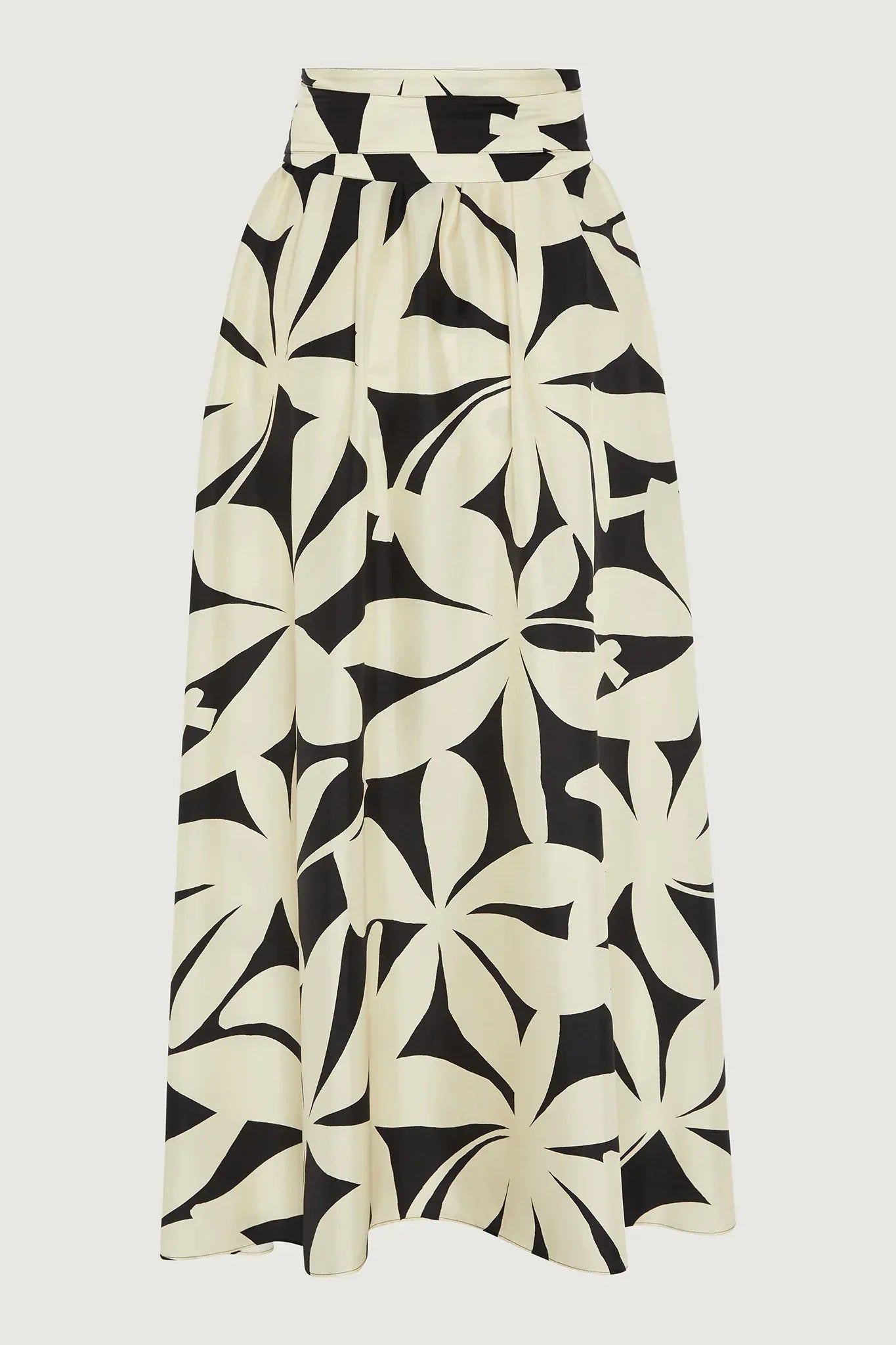 Gail Silk Twill Printed Maxi Skirt in Black