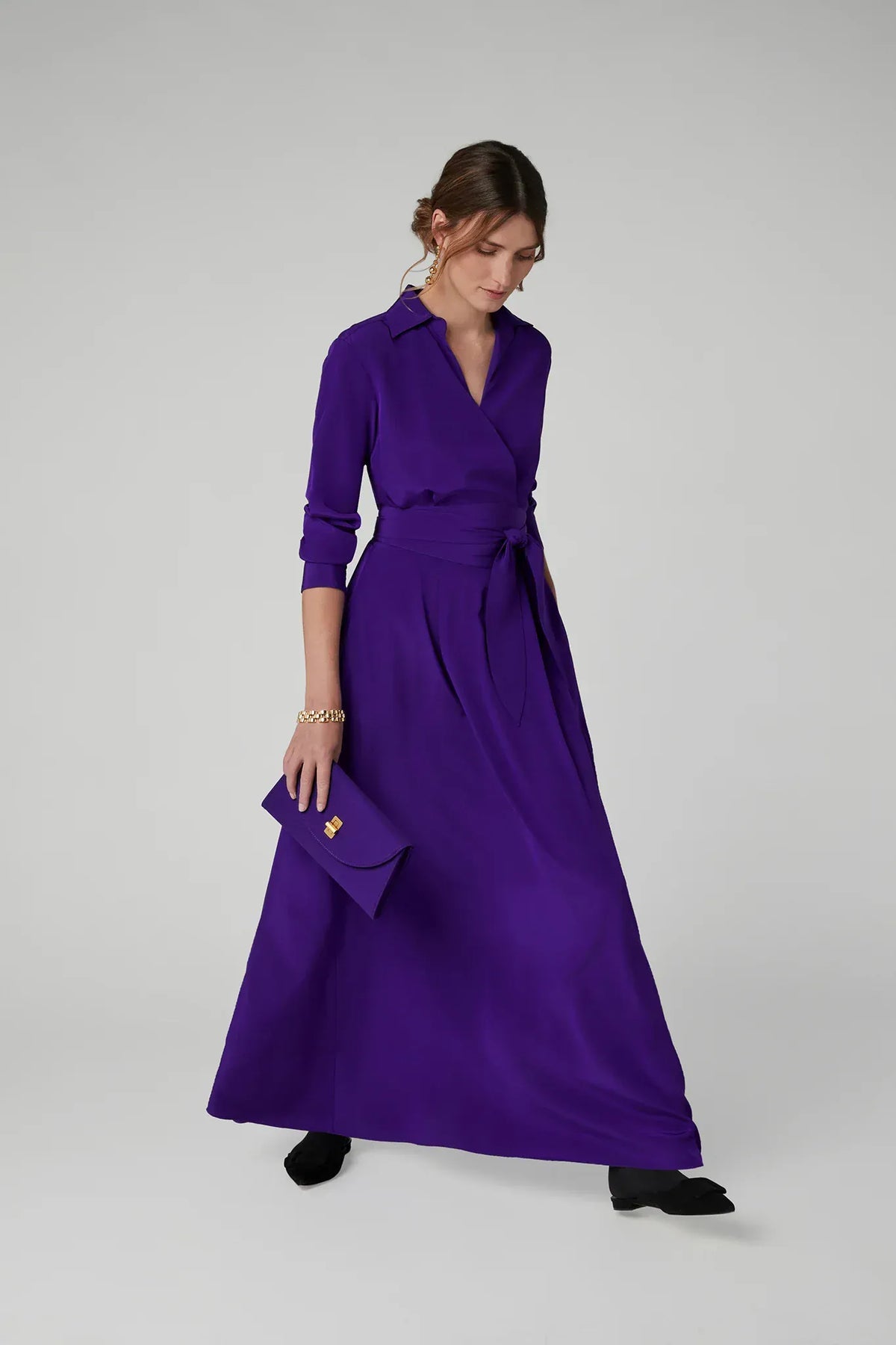 Celia Maxi Silk Wrap Dress in Red