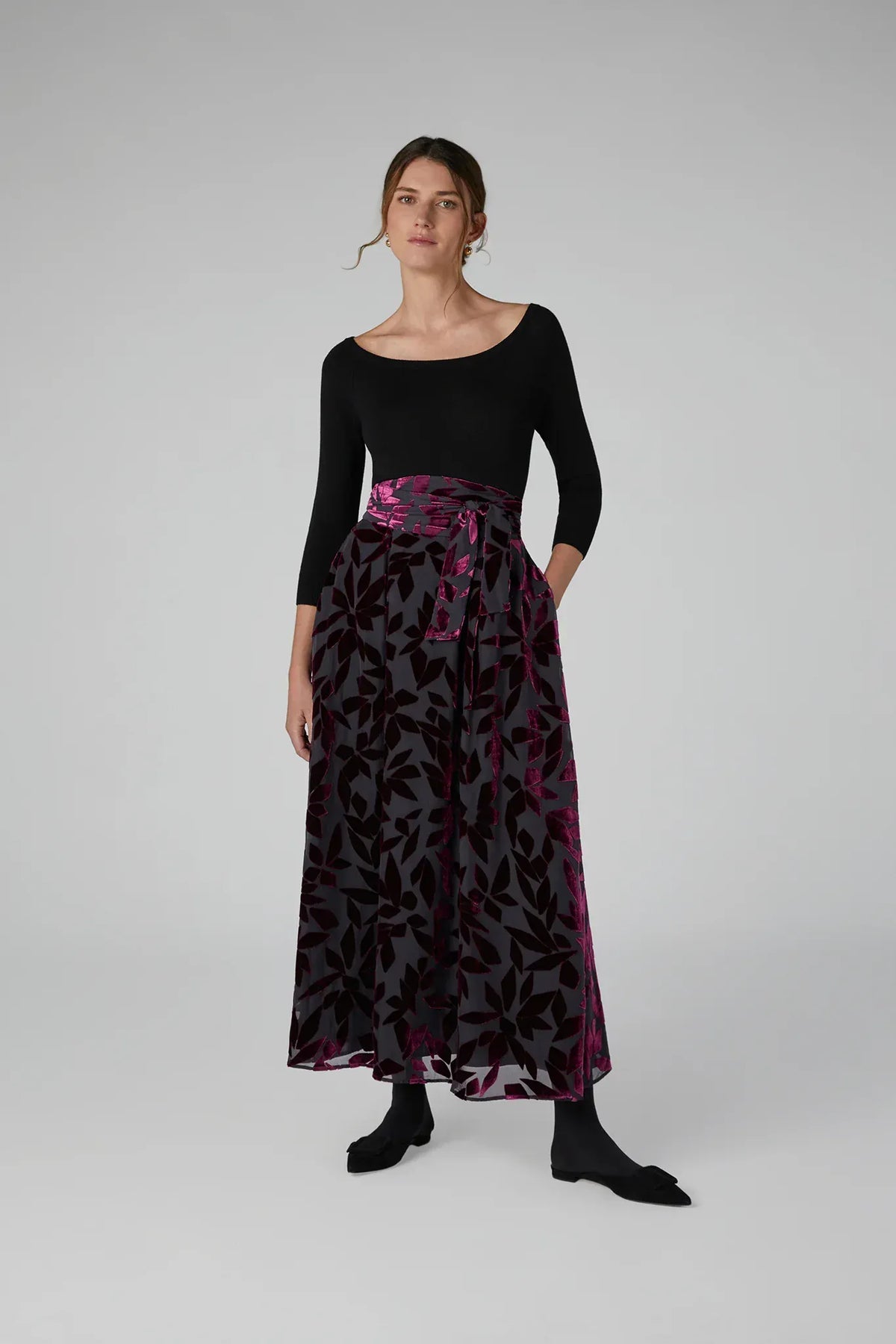 Idalia Velvet Burn Out Skirt in Cerise Geo Pink