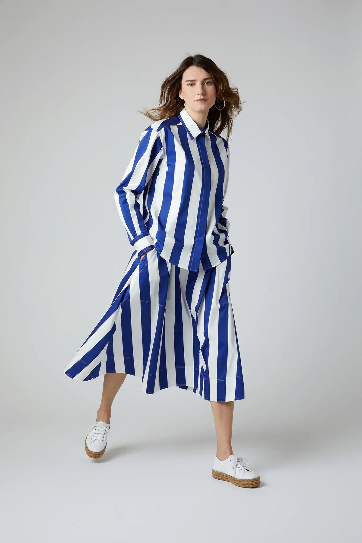 Floretta Striped Button Through Cotton Shirt in Blue