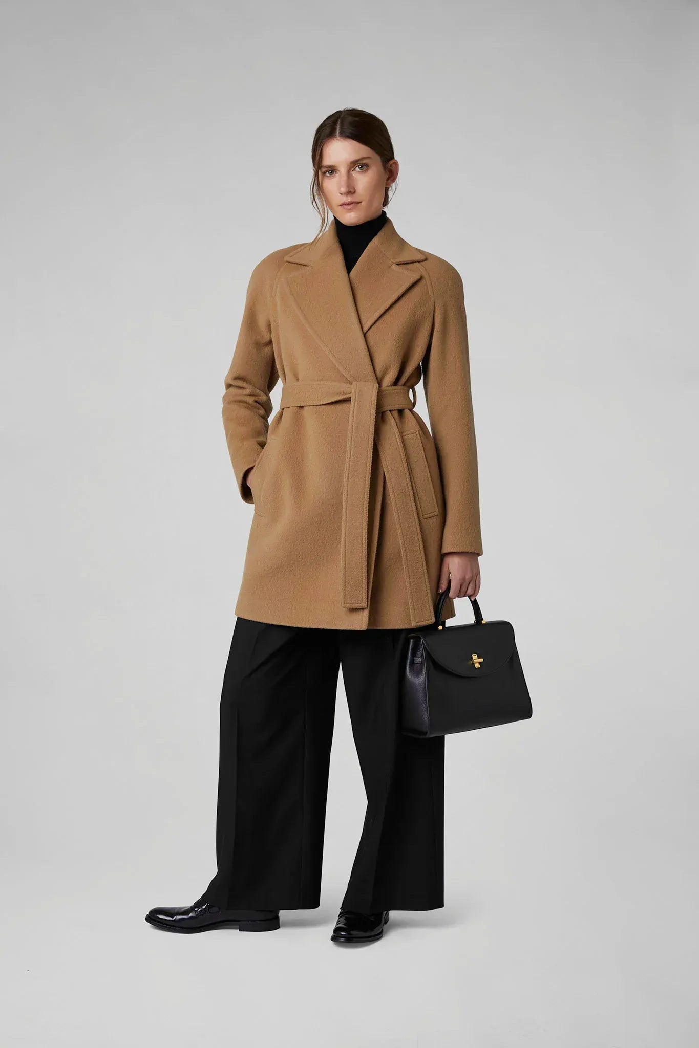 Geraldine Wool Blend Long Coat in Black