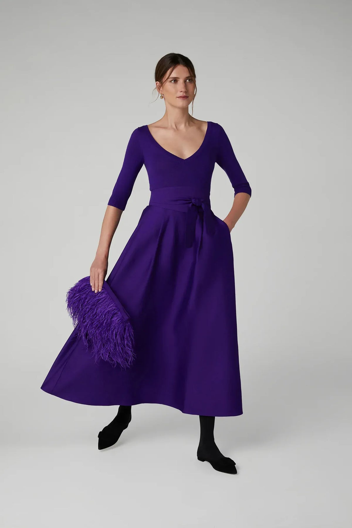 India V Neck Knitted Merino Cotton Top in Violet